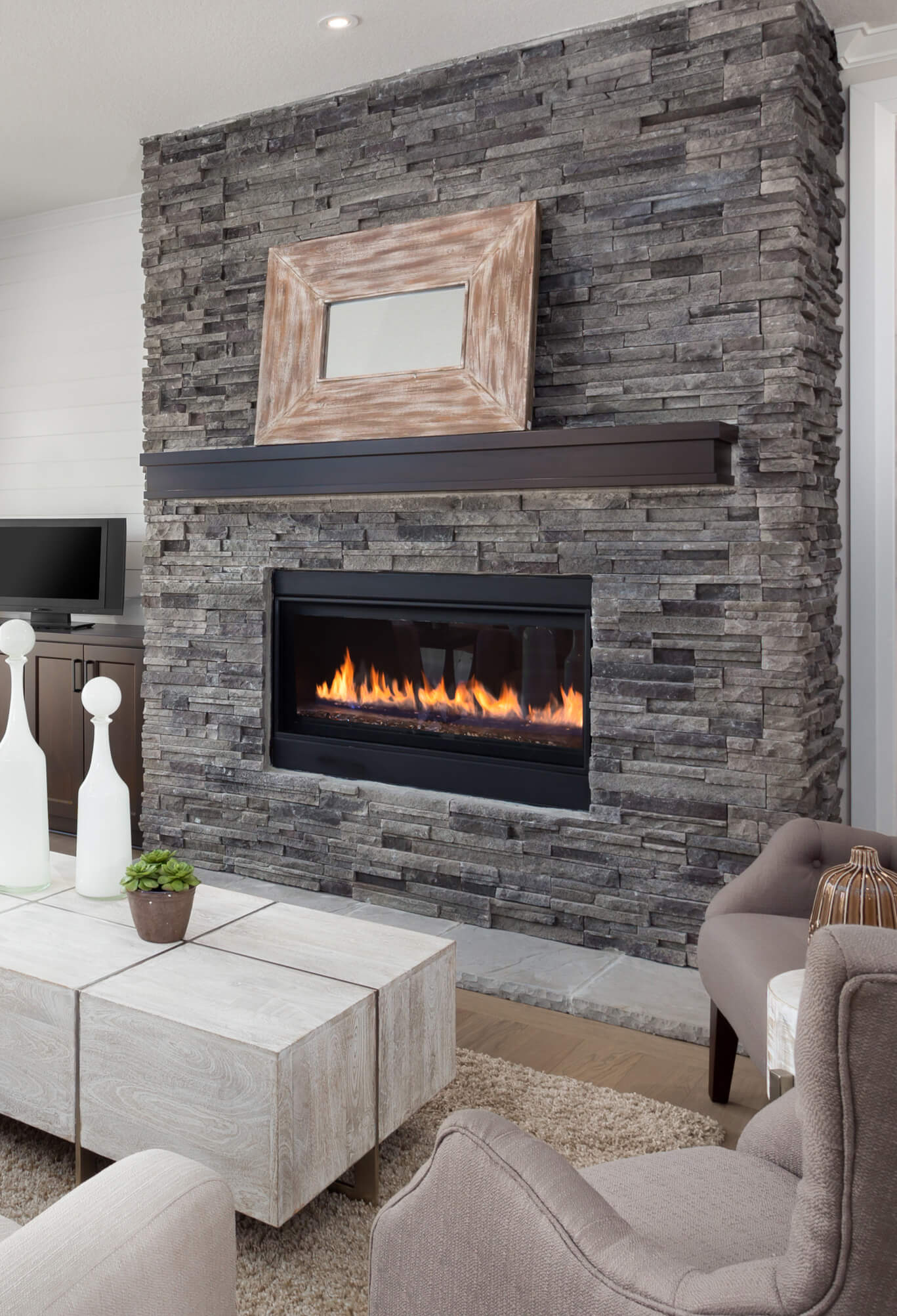 stacked rocks fireplace